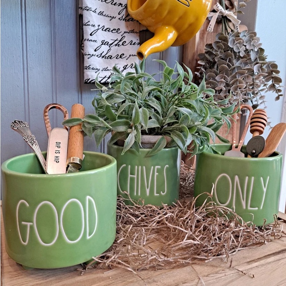 Rae Dunn Good Chives Only 3 Piece Bowl Planter Set NWT